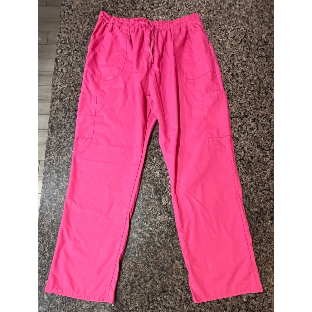 Denice Pink Cargo Scrub Pants Womens 3XL Elastic Drawstring Waist Straight Leg
